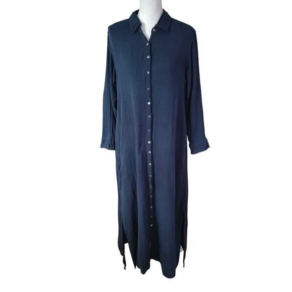Natural Life Dresses & Skirts - Natural Life Size S Cotton Gauze Maxi Shirt Dress Long Sleeves Pockets Blue